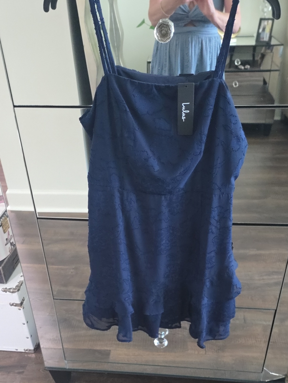 Lulu's Navy Lace Slip Dress with Spaghetti Straps